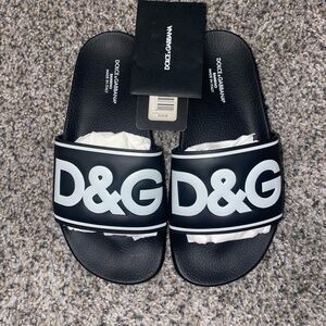 Dolce & Gabbana Kids Black D&G Logo Slide Sandals